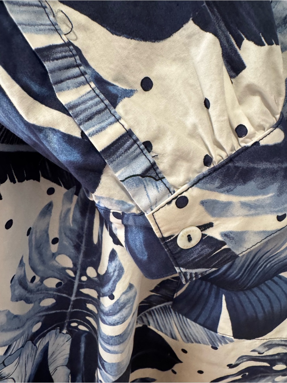 Twinset Milano Blue White Palm Leaf Print Poplin Shirt Mini Dress 46 - Picture 10 of 16